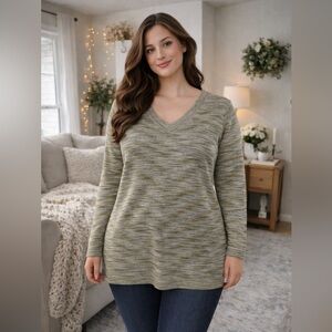 NWT CJ Banks V-Neck Sweater in Gray and Yellow